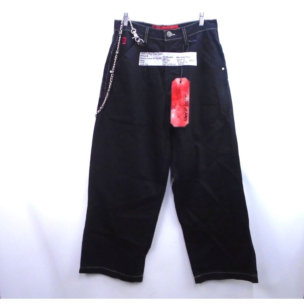 NWT VTG JNCO Phoenix Crown Wide Leg Jeans Black Baggy Rave Skater Y2K Mens 32x30